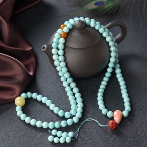 7mm中高瓷铁线蓝绿绿松石108佛珠