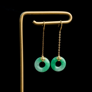 18K糯冰种飘翠翡翠平安扣耳坠