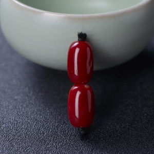 阿卡牛血红珊瑚桶珠（两件）