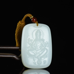 山流水料和田白玉大势至吊坠