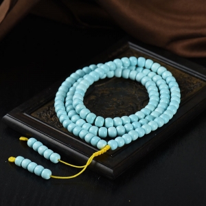 高瓷蓝色绿松石老形珠108佛珠