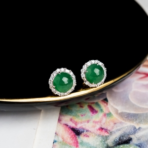 18K冰种翠绿翡翠耳钉