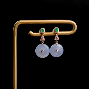 18K糯冰种紫罗兰翡翠平安扣耳坠