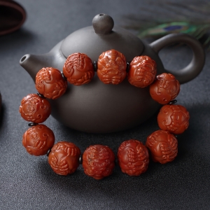 柿子红南红貔貅珠单圈手串