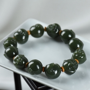 山料和田青玉弥勒佛单圈手串