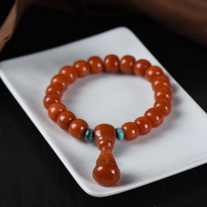 柿子红南红貔貅老形珠单圈手串