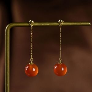 18K冰红南红耳坠