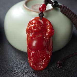 阿卡牛血红珊瑚弥勒佛吊坠