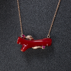 18K阿卡牛血红珊瑚树枝项链