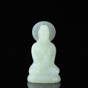 山流水料和田羊脂白玉观音摆件