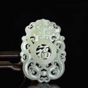 山料和田白玉福寿牌吊坠