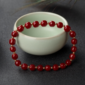 阿卡牛血红珊瑚桶珠单圈手串