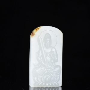 籽料和田白玉虚空藏菩萨吊坠