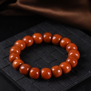 柿子红南红老形珠单圈手串