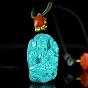 高瓷蓝色绿松石观音吊坠