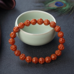 柿子红南红佛头珠单圈手串