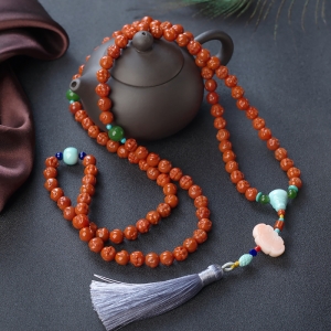 柿子红南红佛头珠108佛珠