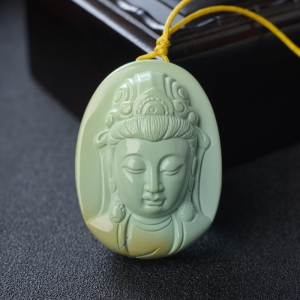 高瓷铁线绿色绿松石观音吊坠