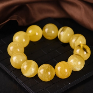 21.5mm白花蜜鸡油黄蜜蜡单圈手串