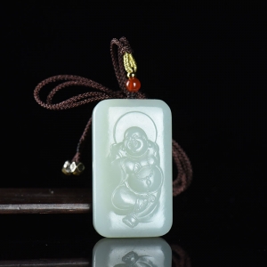 籽料和田青白玉弥勒佛吊坠
