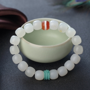 籽料和田白玉桶珠单圈手串