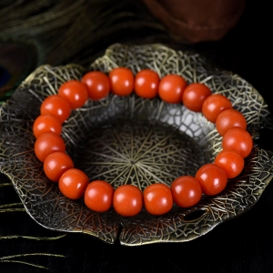 辣椒红南红老形珠单圈手串