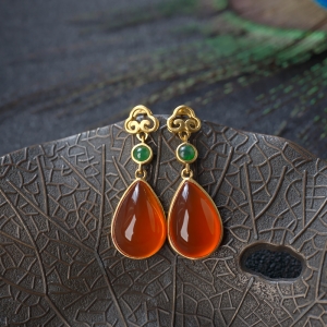 18K冰红南红水滴耳坠