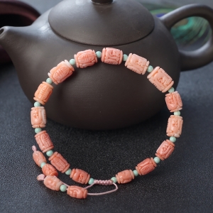 MOMO珊瑚仿古龙桶珠单圈手串