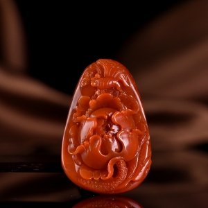 柿子红南红花开富贵吊坠