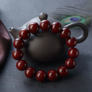 15mm满星鸡血红小叶紫檀单圈手串