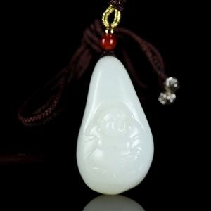 山流水料和田羊脂白玉弥勒佛吊坠