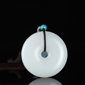 山流水料和田羊脂白玉平安扣吊坠