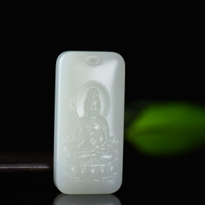 山流水料和田羊脂白玉观音吊坠