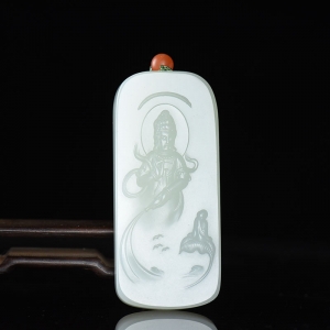 籽料和田白玉观音吊坠