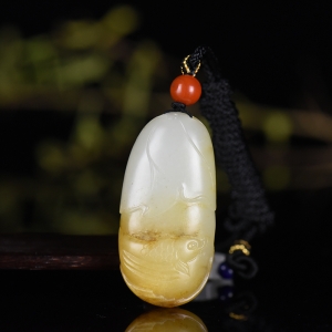 籽料和田白玉金玉满堂吊坠