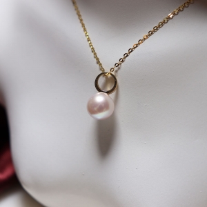 18k海水akoya白色珍珠项链