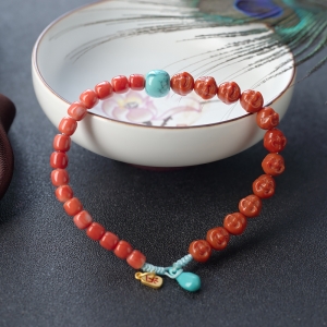 珊瑚南红DIY单圈手串