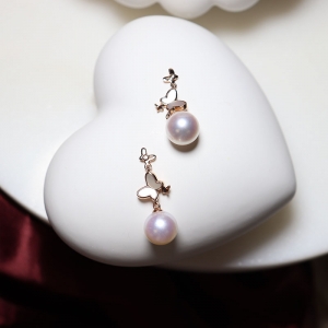 18k海水akoya白色珍珠耳钉