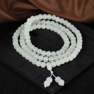 籽料和田白玉老形珠108佛珠