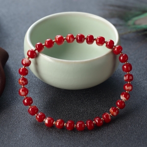 阿卡牛血红珊瑚鼓珠单圈手串