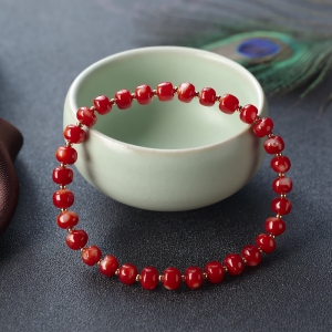 阿卡牛血红珊瑚鼓珠单圈手串
