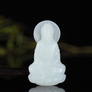 山流水料和田羊脂白玉大日如来吊坠