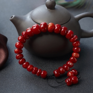 阿卡牛血红珊瑚鼓珠单圈手串