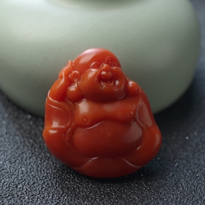 柿子红南红弥勒佛吊坠