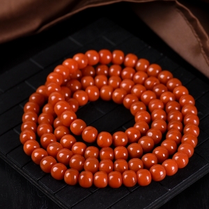 樱桃红南红老形珠108佛珠