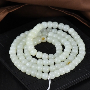 籽料和田白玉老形珠单圈手串