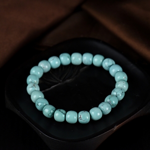 中高瓷蓝色绿松石老形珠单圈手串