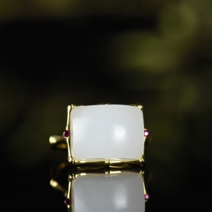 18K籽料和田白玉节节高戒指