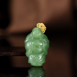 18K山料和田碧玉弥勒佛吊坠