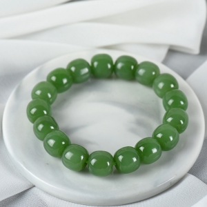 山料和田碧玉老形珠单圈手串